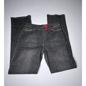 Very Vera Black Wash Denim Jeans Straight Leg Gold Detail Down Leg Women Size 10